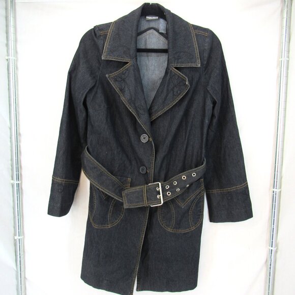 Bisou Bisou Michele Bohbot Women's 3 Button Blue Jean Jacket w/Belt Size Medium - Picture 4 of 11